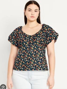 Old Navy Floral Waist-Defined V-Neck Top
